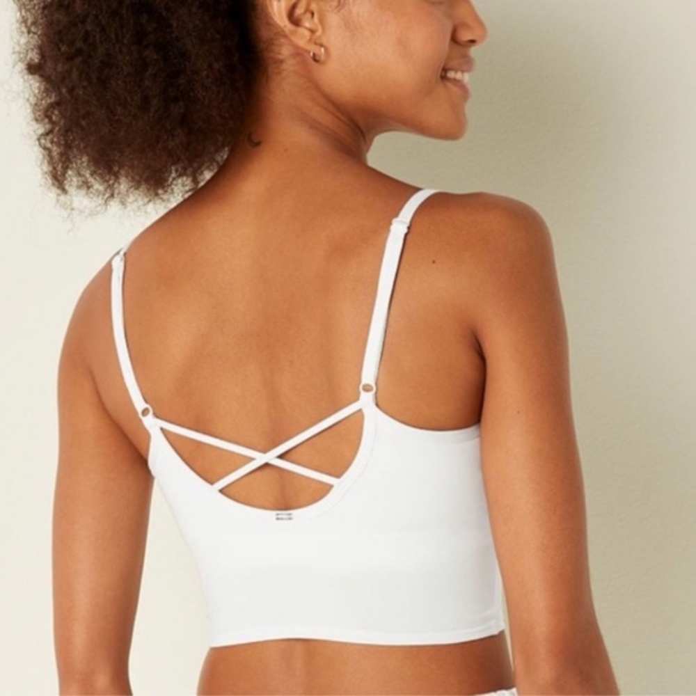 SOLD - PINK Ultimate Lightly Lined Sports Crop Top Bra Cross Back White Large